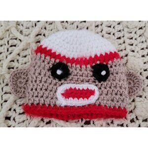 Handmade Handknit Sock Monkey  Newborn Baby  Hat Unisex